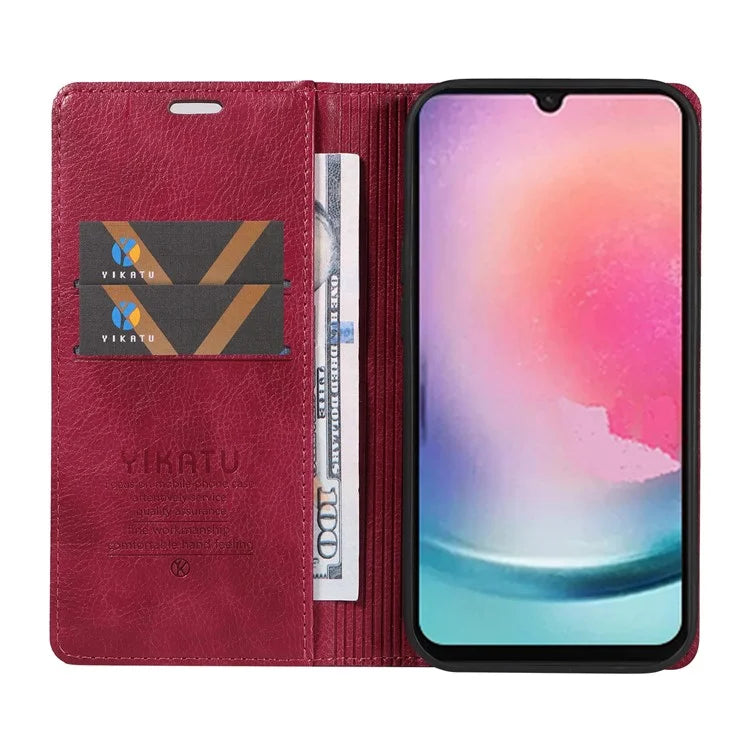 YIKATU YK-006 For Samsung Galaxy A25 5G (Global) (161.0 x 76.5 x 8.3mm) Leather Case Magnetic Folio Flip Wallet Phone Cover