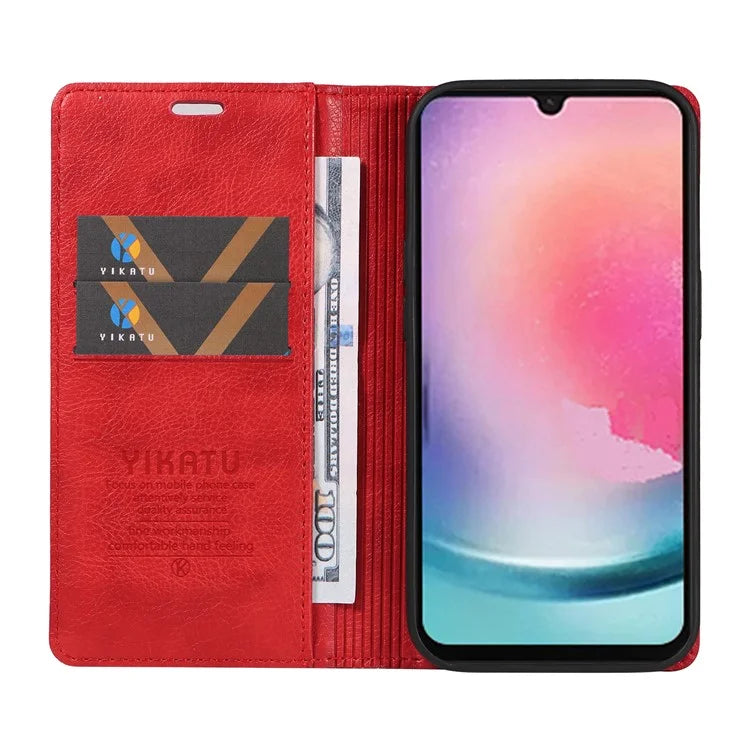 YIKATU YK-006 For Samsung Galaxy A25 5G (Global) (161.0 x 76.5 x 8.3mm) Leather Case Magnetic Folio Flip Wallet Phone Cover
