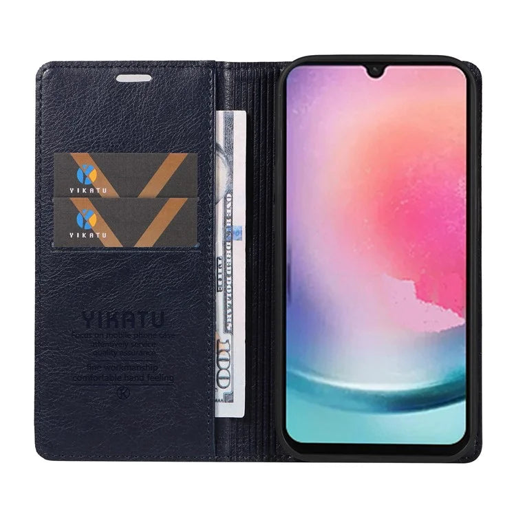 YIKATU YK-006 For Samsung Galaxy A25 5G (Global) (161.0 x 76.5 x 8.3mm) Leather Case Magnetic Folio Flip Wallet Phone Cover