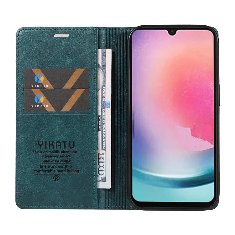 YIKATU YK-006 For Samsung Galaxy A25 5G (Global) (161.0 x 76.5 x 8.3mm) Leather Case Magnetic Folio Flip Wallet Phone Cover