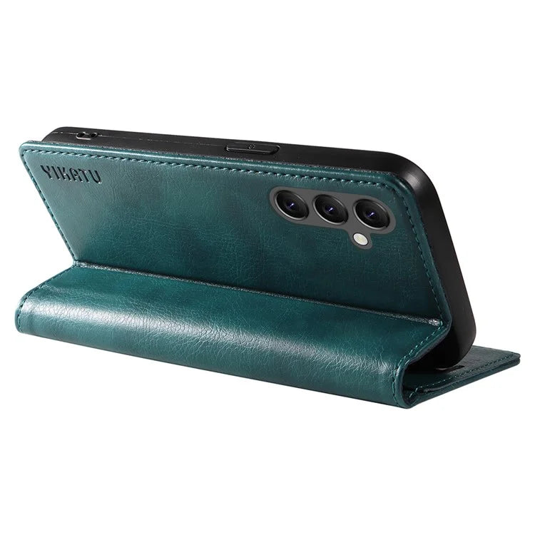 YIKATU YK-006 For Samsung Galaxy A25 5G (Global) (161.0 x 76.5 x 8.3mm) Leather Case Magnetic Folio Flip Wallet Phone Cover