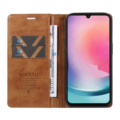 YIKATU YK-006 For Samsung Galaxy A25 5G (Global) (161.0 x 76.5 x 8.3mm) Leather Case Magnetic Folio Flip Wallet Phone Cover
