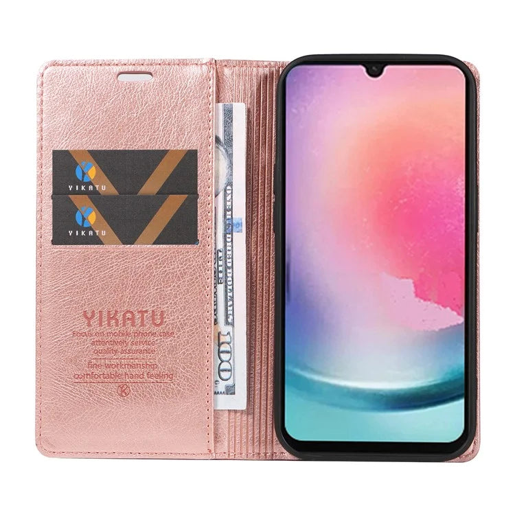 YIKATU YK-006 For Samsung Galaxy A25 5G (Global) (161.0 x 76.5 x 8.3mm) Leather Case Magnetic Folio Flip Wallet Phone Cover