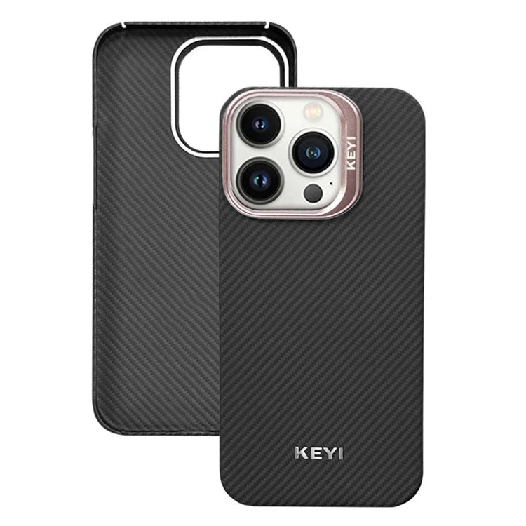 KEYI For iPhone 15 Pro Black Case 600D Fine Texture Aramid Fiber Phone Back Cover Protector