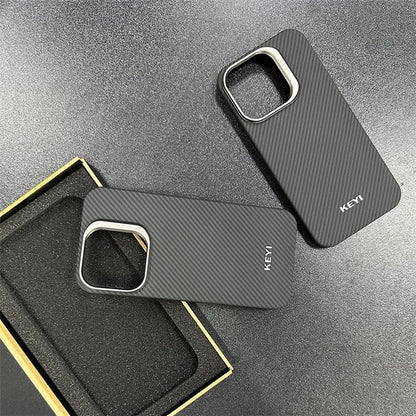 KEYI For iPhone 15 Pro Black Case 600D Fine Texture Aramid Fiber Phone Back Cover Protector