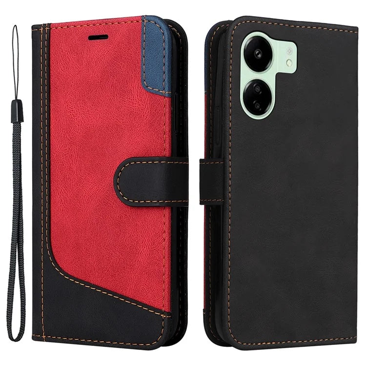 For Xiaomi Redmi 13C 4G / Poco C65 4G Phone Case PU Leather Three-color Splicing Flip Cover