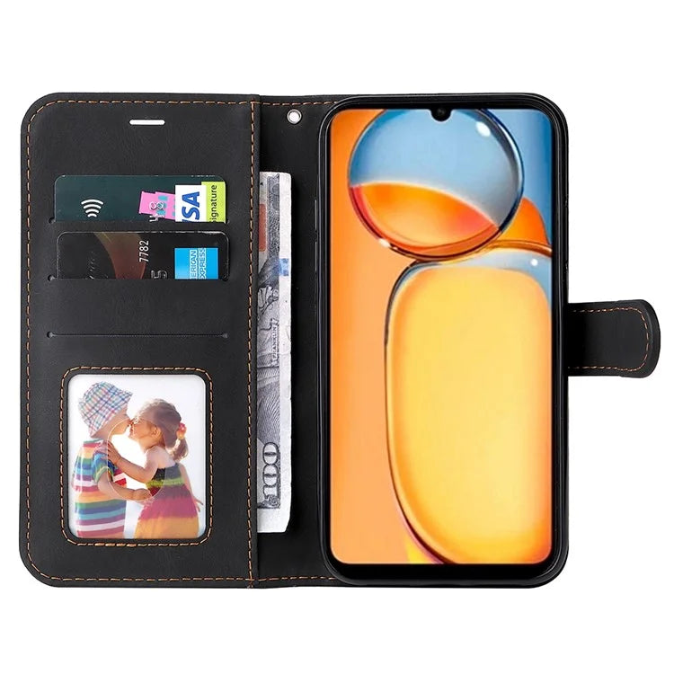 For Xiaomi Redmi 13C 4G / Poco C65 4G Phone Case PU Leather Three-color Splicing Flip Cover