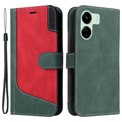 For Xiaomi Redmi 13C 4G / Poco C65 4G Phone Case PU Leather Three-color Splicing Flip Cover