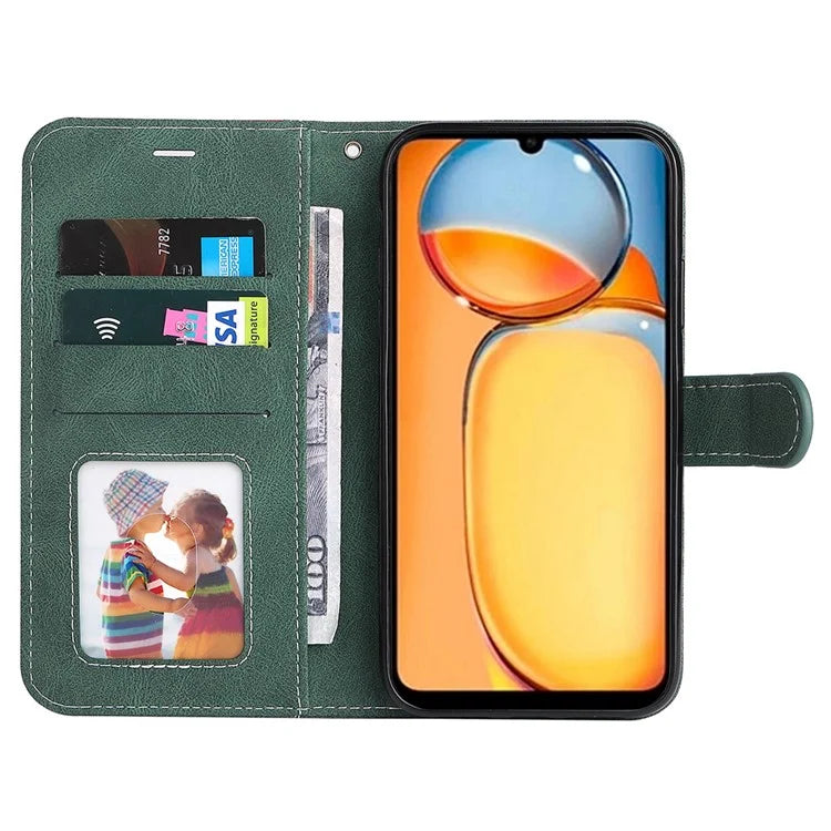 For Xiaomi Redmi 13C 4G / Poco C65 4G Phone Case PU Leather Three-color Splicing Flip Cover