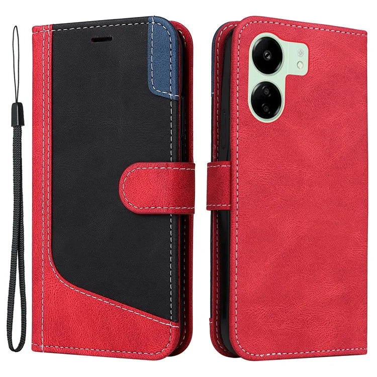 For Xiaomi Redmi 13C 4G / Poco C65 4G Phone Case PU Leather Three-color Splicing Flip Cover