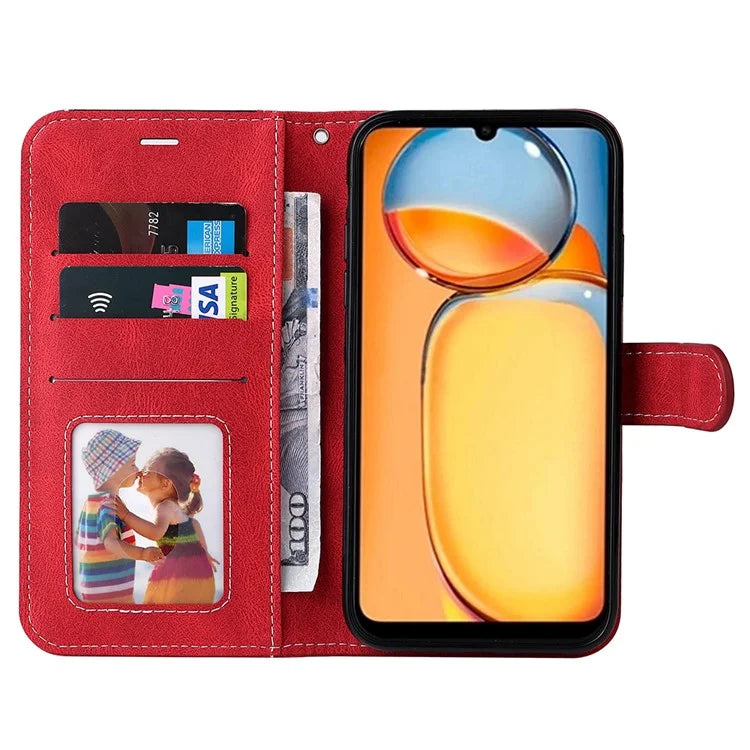 For Xiaomi Redmi 13C 4G / Poco C65 4G Phone Case PU Leather Three-color Splicing Flip Cover