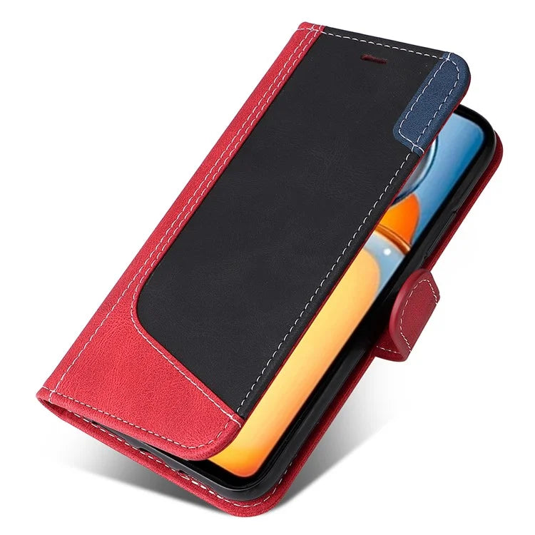 For Xiaomi Redmi 13C 4G / Poco C65 4G Phone Case PU Leather Three-color Splicing Flip Cover