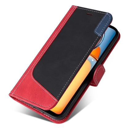 For Xiaomi Redmi 13C 4G / Poco C65 4G Phone Case PU Leather Three-color Splicing Flip Cover