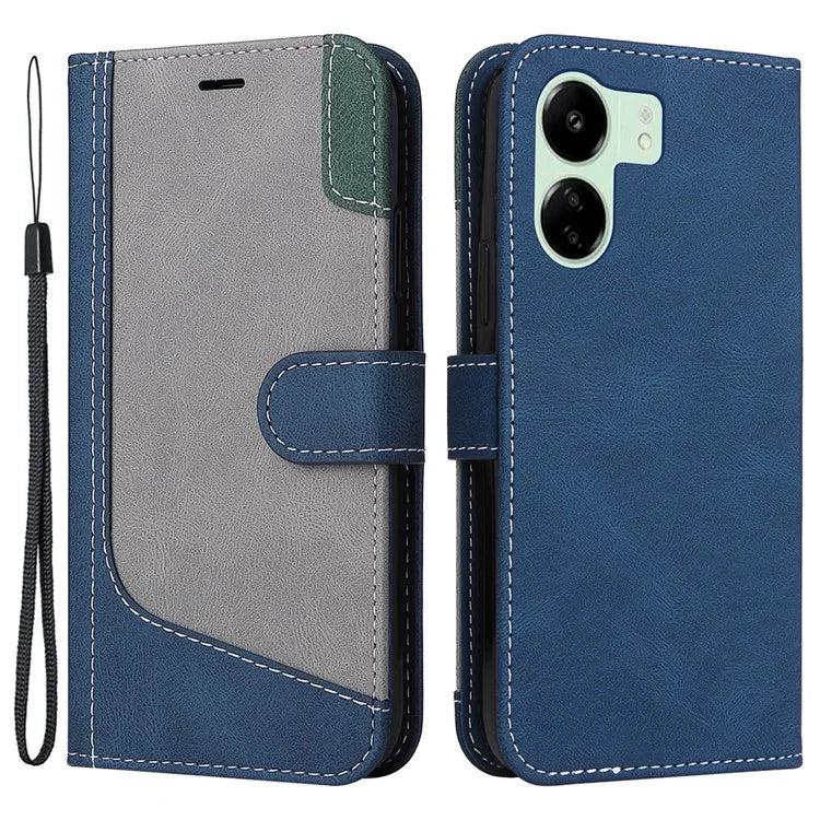For Xiaomi Redmi 13C 4G / Poco C65 4G Phone Case PU Leather Three-color Splicing Flip Cover