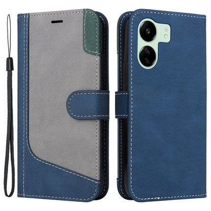 For Xiaomi Redmi 13C 4G / Poco C65 4G Phone Case PU Leather Three-color Splicing Flip Cover