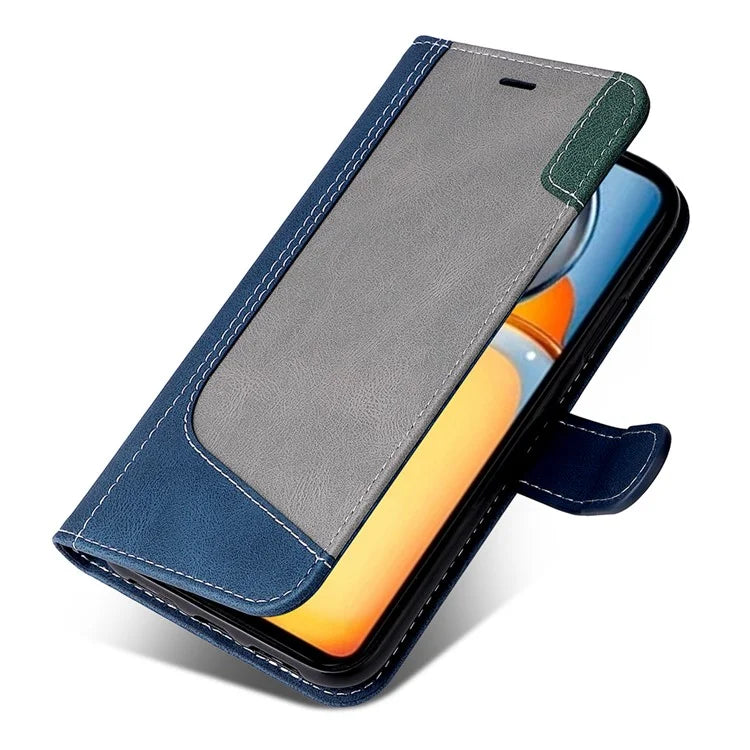 For Xiaomi Redmi 13C 4G / Poco C65 4G Phone Case PU Leather Three-color Splicing Flip Cover
