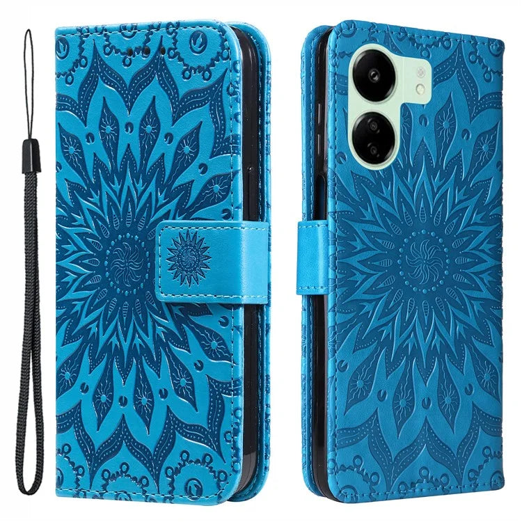 KT Imprinting Flower Series-1 For Xiaomi Redmi 13C 4G / Poco C65 4G Case Leather Wallet Phone Protector