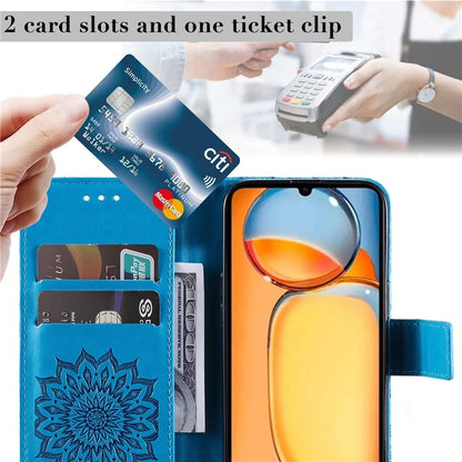 KT Imprinting Flower Series-1 For Xiaomi Redmi 13C 4G / Poco C65 4G Case Leather Wallet Phone Protector