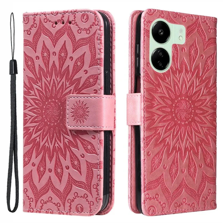 KT Imprinting Flower Series-1 For Xiaomi Redmi 13C 4G / Poco C65 4G Case Leather Wallet Phone Protector