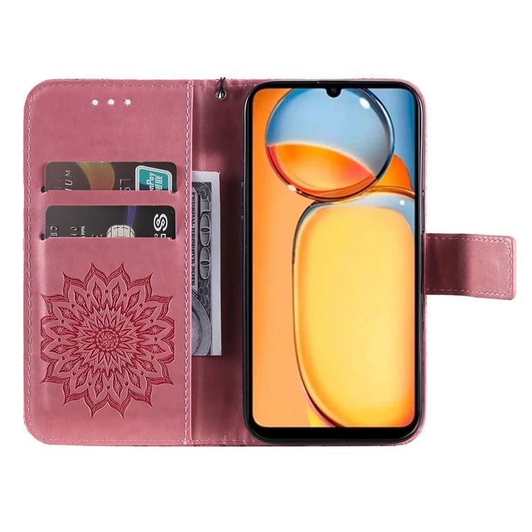 KT Imprinting Flower Series-1 For Xiaomi Redmi 13C 4G / Poco C65 4G Case Leather Wallet Phone Protector