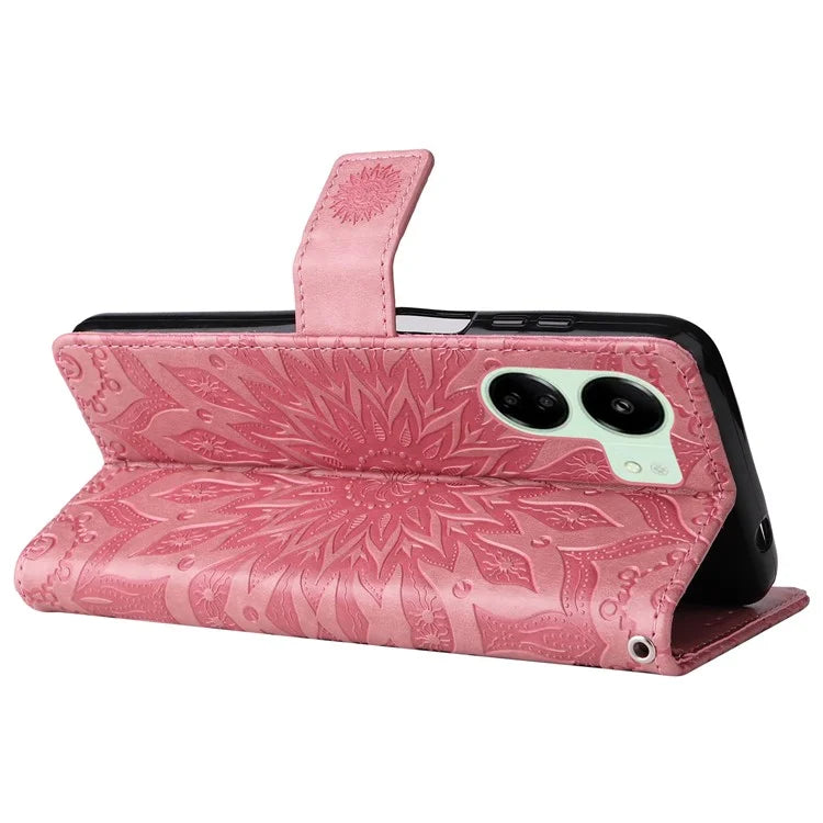 KT Imprinting Flower Series-1 For Xiaomi Redmi 13C 4G / Poco C65 4G Case Leather Wallet Phone Protector