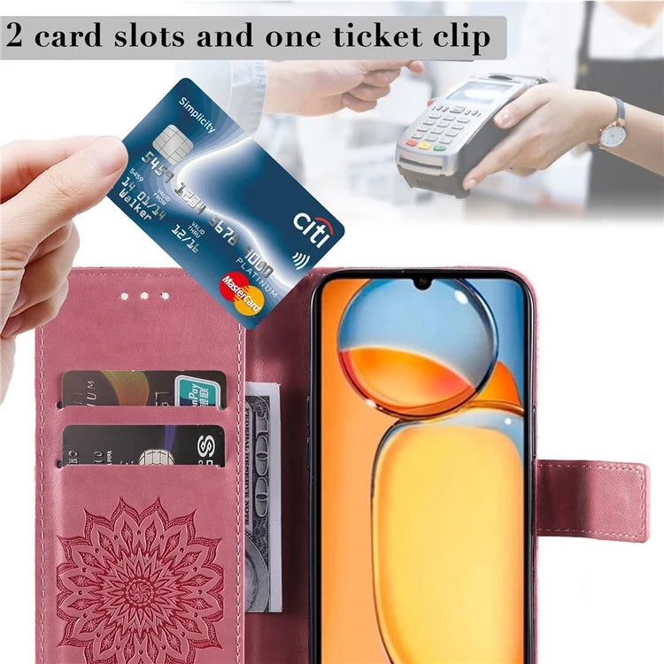 KT Imprinting Flower Series-1 For Xiaomi Redmi 13C 4G / Poco C65 4G Case Leather Wallet Phone Protector