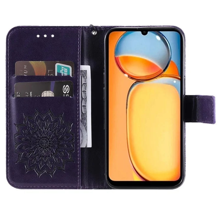 KT Imprinting Flower Series-1 For Xiaomi Redmi 13C 4G / Poco C65 4G Case Leather Wallet Phone Protector