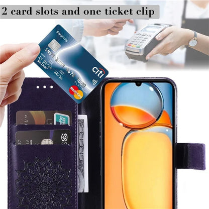 KT Imprinting Flower Series-1 For Xiaomi Redmi 13C 4G / Poco C65 4G Case Leather Wallet Phone Protector