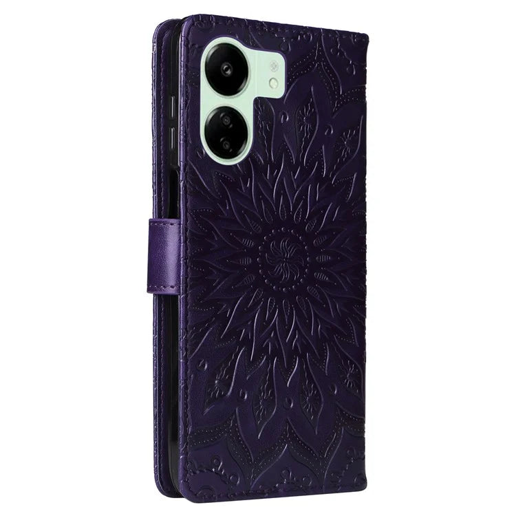 KT Imprinting Flower Series-1 For Xiaomi Redmi 13C 4G / Poco C65 4G Case Leather Wallet Phone Protector