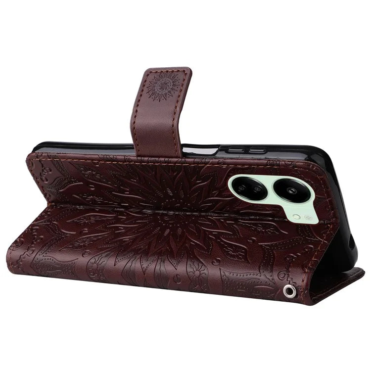 KT Imprinting Flower Series-1 For Xiaomi Redmi 13C 4G / Poco C65 4G Case Leather Wallet Phone Protector