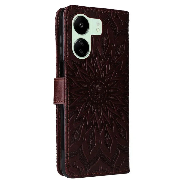 KT Imprinting Flower Series-1 For Xiaomi Redmi 13C 4G / Poco C65 4G Case Leather Wallet Phone Protector