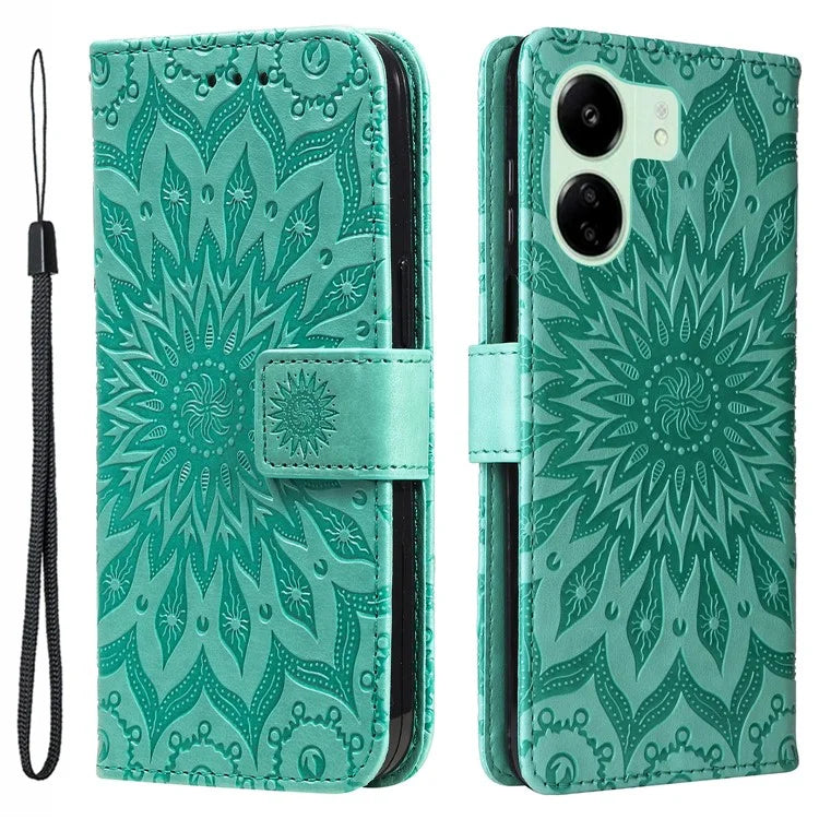 KT Imprinting Flower Series-1 For Xiaomi Redmi 13C 4G / Poco C65 4G Case Leather Wallet Phone Protector