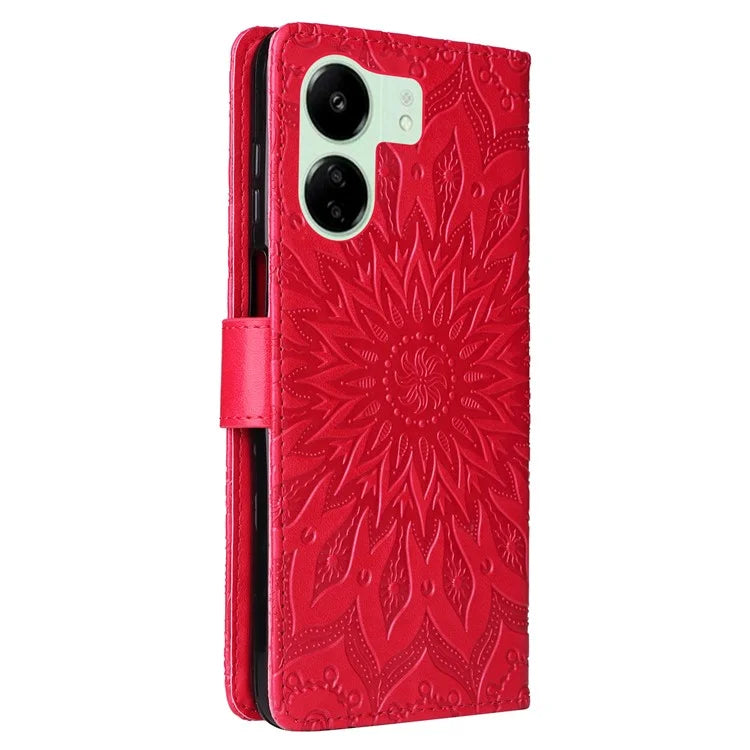 KT Imprinting Flower Series-1 For Xiaomi Redmi 13C 4G / Poco C65 4G Case Leather Wallet Phone Protector
