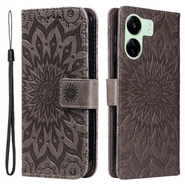 KT Imprinting Flower Series-1 For Xiaomi Redmi 13C 4G / Poco C65 4G Case Leather Wallet Phone Protector