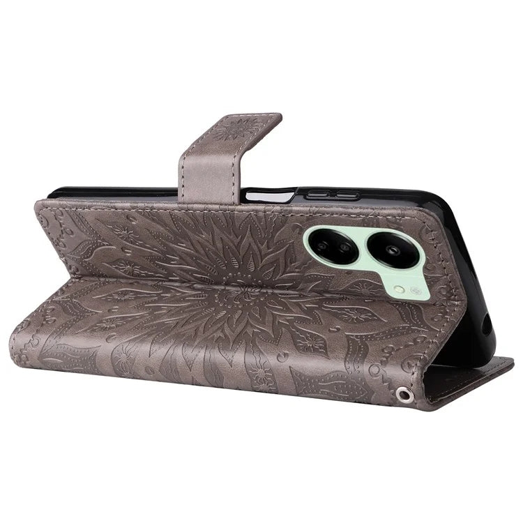KT Imprinting Flower Series-1 For Xiaomi Redmi 13C 4G / Poco C65 4G Case Leather Wallet Phone Protector