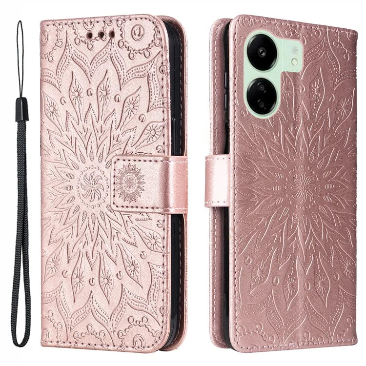 KT Imprinting Flower Series-1 For Xiaomi Redmi 13C 4G / Poco C65 4G Case Leather Wallet Phone Protector