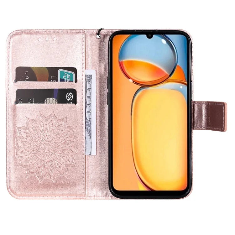 KT Imprinting Flower Series-1 For Xiaomi Redmi 13C 4G / Poco C65 4G Case Leather Wallet Phone Protector
