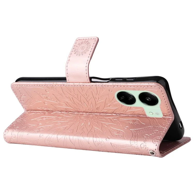 KT Imprinting Flower Series-1 For Xiaomi Redmi 13C 4G / Poco C65 4G Case Leather Wallet Phone Protector