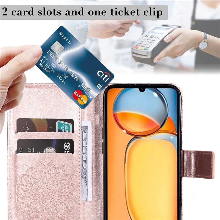 KT Imprinting Flower Series-1 For Xiaomi Redmi 13C 4G / Poco C65 4G Case Leather Wallet Phone Protector