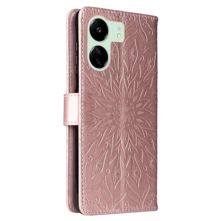 KT Imprinting Flower Series-1 For Xiaomi Redmi 13C 4G / Poco C65 4G Case Leather Wallet Phone Protector