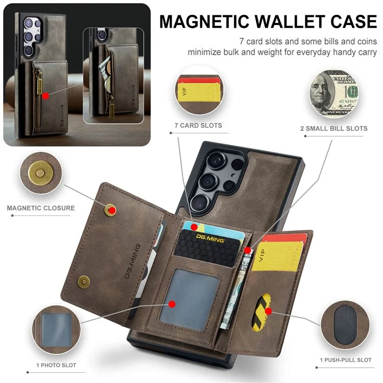 DG.MING M5 Series For Samsung Galaxy S24+ Wallet Case 2-in-1 Detachable Leather Phone Cover