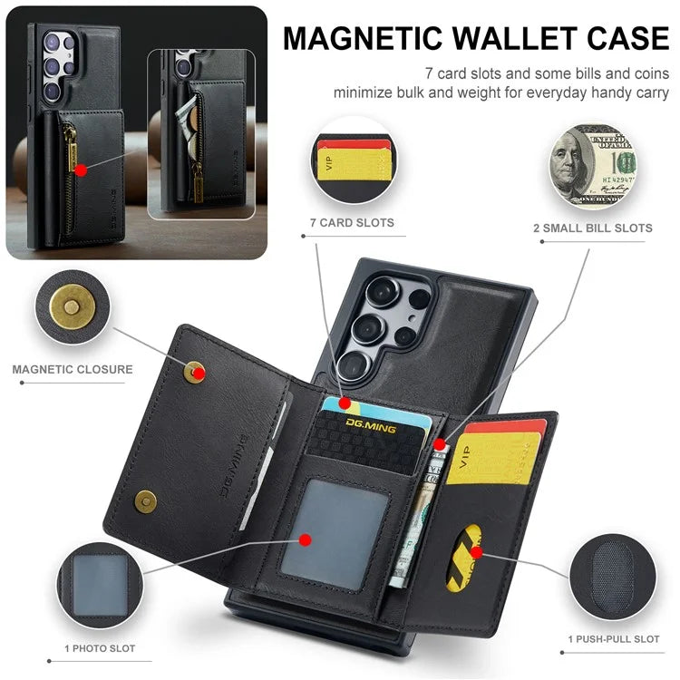 DG.MING M5 Series For Samsung Galaxy S24+ Wallet Case 2-in-1 Detachable Leather Phone Cover