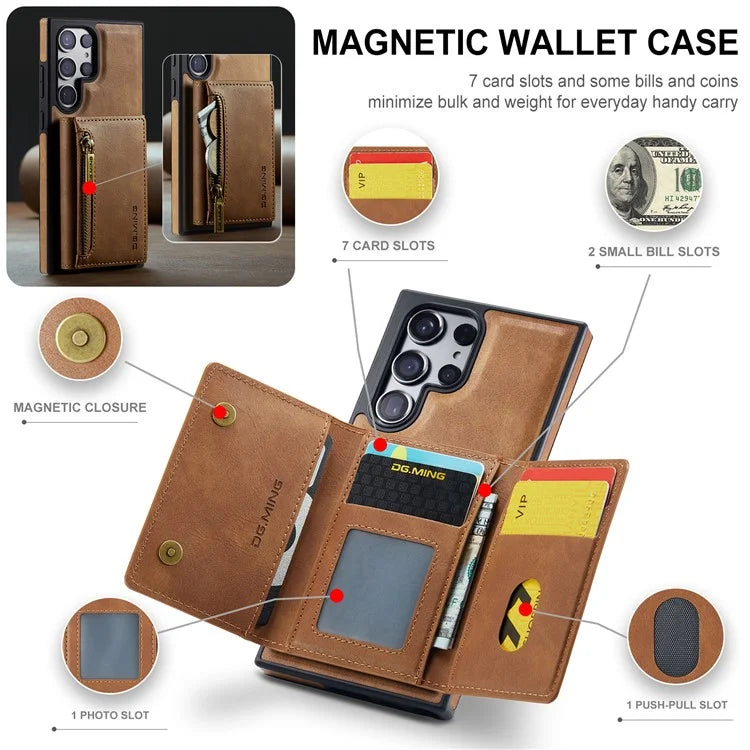 DG.MING M5 Series For Samsung Galaxy S24 Ultra Case Kickstand Leather Phone Back Cover