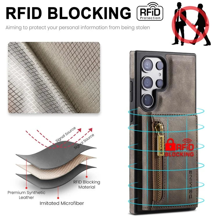 DG.MING M5 Series For Samsung Galaxy S24 Ultra Case Kickstand Leather Phone Back Cover