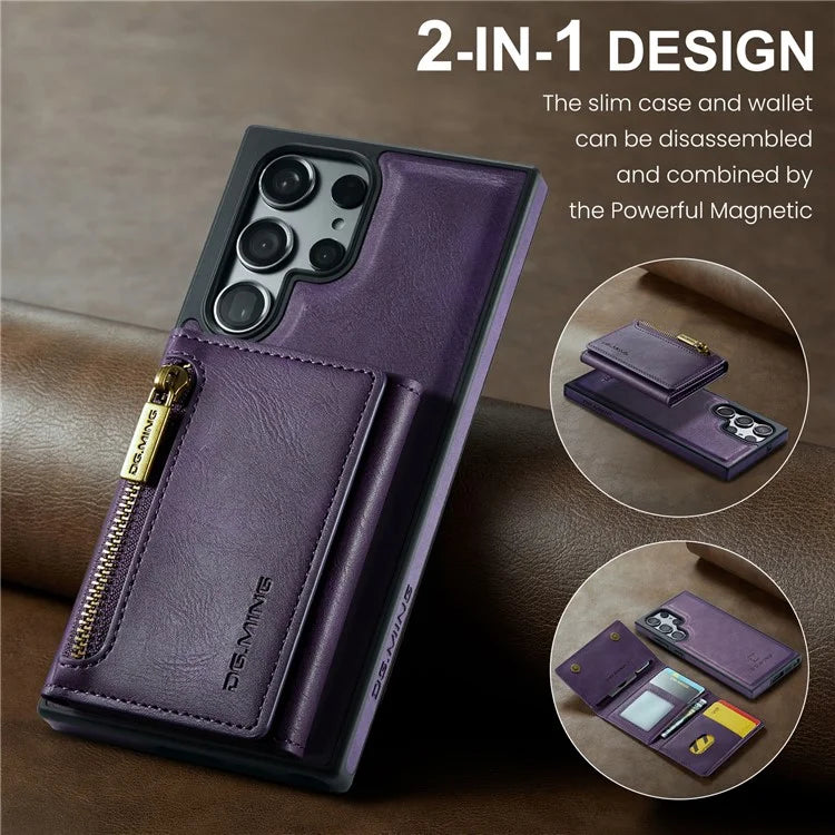 DG.MING M5 Series For Samsung Galaxy S24 Ultra Case Kickstand Leather Phone Back Cover