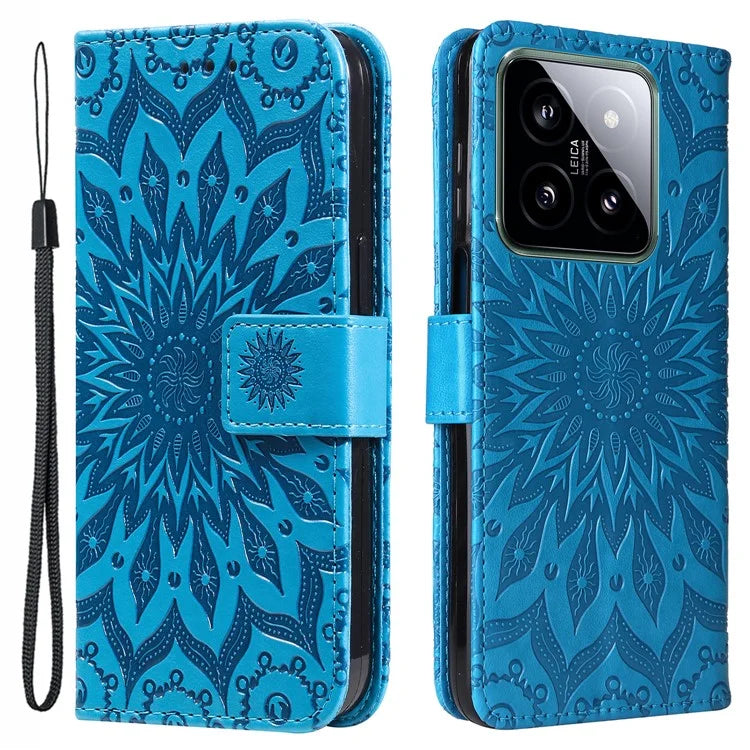 KT Imprinting Flower Series-1 For Xiaomi 14 Case Imprint Leather Wallet Stand Phone Cover