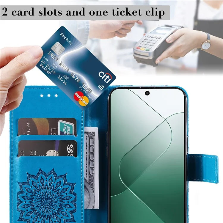 KT Imprinting Flower Series-1 For Xiaomi 14 Case Imprint Leather Wallet Stand Phone Cover