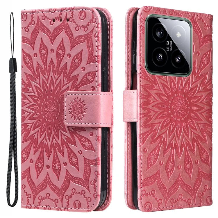 KT Imprinting Flower Series-1 For Xiaomi 14 Case Imprint Leather Wallet Stand Phone Cover