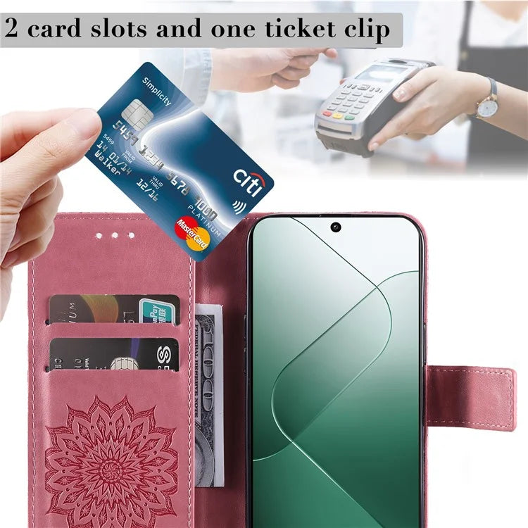 KT Imprinting Flower Series-1 For Xiaomi 14 Case Imprint Leather Wallet Stand Phone Cover