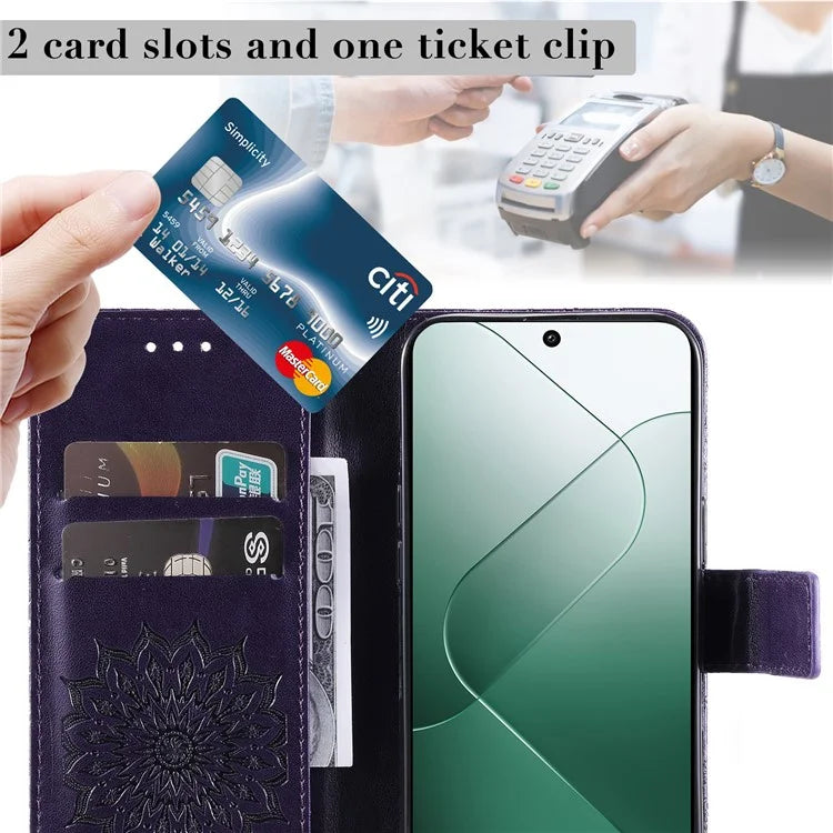 KT Imprinting Flower Series-1 For Xiaomi 14 Case Imprint Leather Wallet Stand Phone Cover